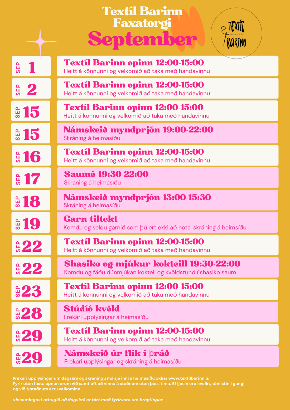 Dagskrá september